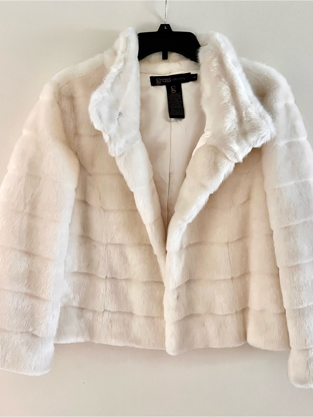 Grass Collection Ivory Faux Fur Cropped Jacket